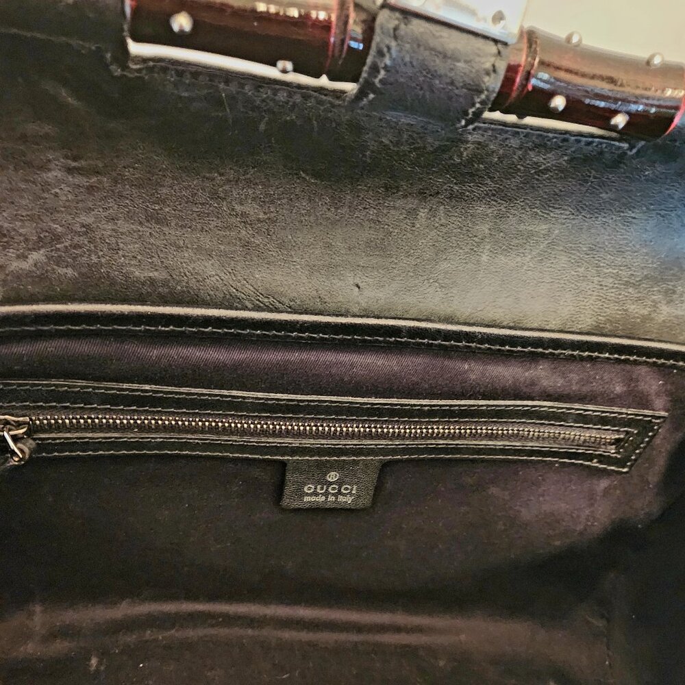Authentic Gucci Monogram Bullet Satchel Handbag with Bamboo Accent & Dust Bag - Picture 11 of 16